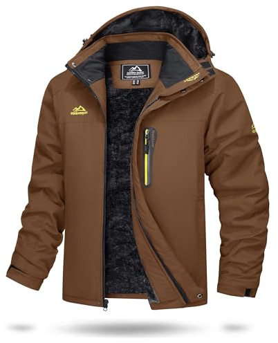 TACVASEN Herren Warme Skijacke Gefütterte Winterjacke Wasserabweisende mit Abnehmbarer Kapuzen (XL, Kaffee)