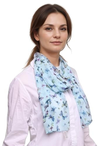 Basic Sense Sciarpa da collo in chiffon con farfalle, morbida, leggera e versatile, accessorio alla moda da donna, Blu, Etichettalia unica