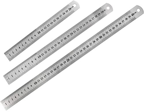 Steel Rulers Règle Métallique Lot de 3 Règle Métallique Double Face de Mesureur Règle de Bureau Outil de Mesure précision Métal Droite Rule Steel Ruler15,20,30cm pour BureauScolaire Menuisier