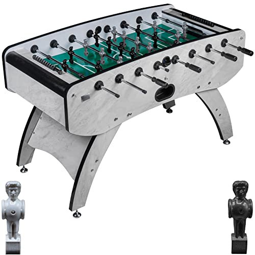 RAMROXX Fußball Tischkicker Design Weiss grünes Spielfeld Figuren Schwarz Grau 80kg