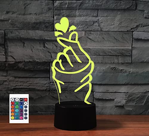 Télécommande 3D en forme de cœur avec télécommande 16 couleurs Illusion de veilleuse en acrylique LED Lampe de chevet pour chambre d'enfant Décoration de bureau Cadeau d'anniversaire Jouet