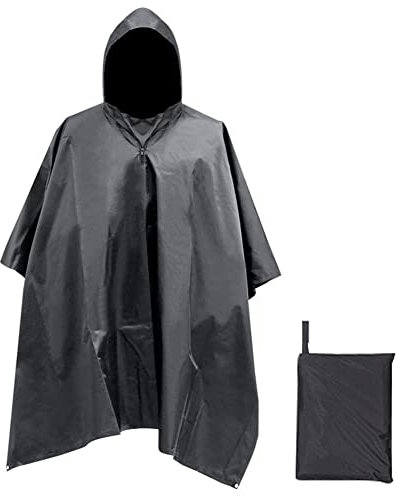 HYCOPROT Poncho Impermeabile, Multifunzionale Impermeabile Riutilizzabile Pioggia con Cappuccio, Poncho Antipioggia per Caccia Trekking Campeggio Pesca Escursione per Uomo e Donna (Schwarz)