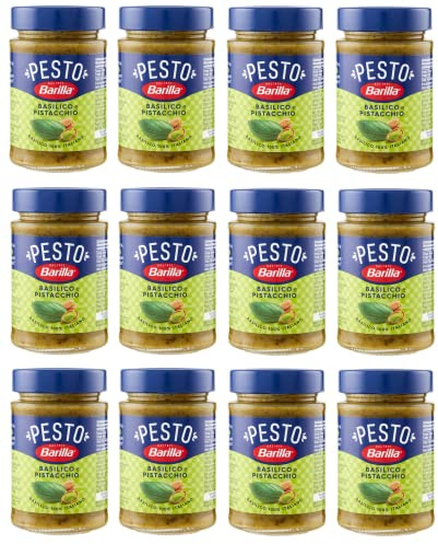 Barilla Pesto Basilico e Pistacchio Pesto con albahaca y pistachos de agricultura sostenible, 190 g, salsa italiana sin gluten