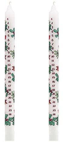 Pack of 2 Traditional Countdown to Christmas Advent Candle | Christmas Holly & Ivy Design Advent Candle with Numbers | Advent Christmas Candle Festive Dinner Taper Candle (Regular Size)
