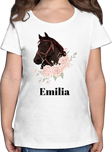Geschenk mit Namen personalisiert by Shirtracer - T-Shirt Mädchen - Pferd Pferde - Wunschname Pferdekopf