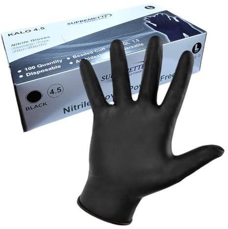 Supreme TTF Black Nitrile Disposable Gloves Non Latex Powder Free 100 Gloves Per Box (Black, Medium [Size 8])