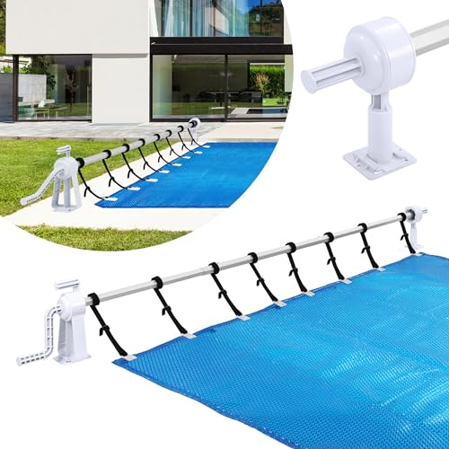 VA-Cerulean Pool Aufrollvorrichtung, Mobiles Aufrollsystem Pool Zubehör für Poolplanen, Solarplane inkl. Bänder, 1.05-6.15m