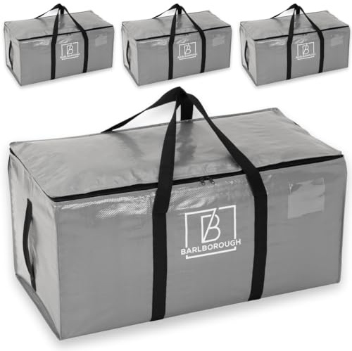 Barlborough Garden Cushion Storage Bags 4 Pack | XXL Large Patio Cushion Storage Bags with Zip | Outdoor Furniture Cushion, Bedding & Clothes Storage | Grey