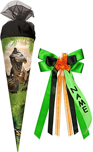 ROTH personalisiert mit großer Namensschleife Schultüte Tyrannosaurus Zuckertüte Schulanfang Einschulung Schule Kinder: Größe: 22cm rund