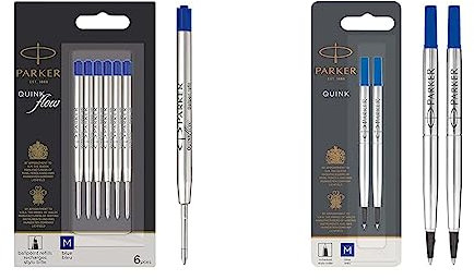 Parker Kugelschreiberminen | mittlere Schreibspitze | blaue QUINKflow Tinte | 6 Ersatzminen für Kugelschreiber & Ersatzminen für Tintenroller | mittlere Spitze | blaue QUINK Tinte | 2 Stück