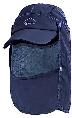 TAGVO Chapeau de Soleil avec Cou Couverture Faciale, UPF 50+ Chapeaux de Pêche Respirants, Pliable Séchage Rapide Camping Randonnée Voyage Casquettes visières pour Hommes Femmes - Taille Universelle