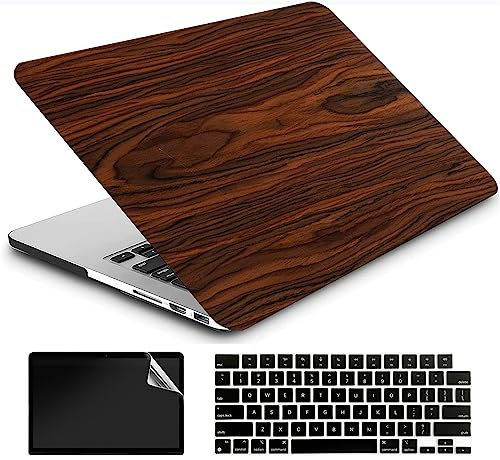 AMCJJ Kompatibel mit MacBook Air 13 Zoll Hülle 2017-2010 A1466/A1369,Schutzhülle Cover & EU Tastaturschutz & Displayschutz,Holz