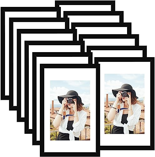 Picrit 11x17 Picture Frame Set of 12, Display 8x12 with Mat or 11x17 without Mat, Photo Frames for Wall Mounting Display, BLACK