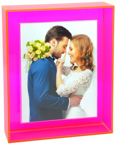 HappyDino Acryl-Bilderrahmen für Wand und Tischplatte, fluoreszierender Fotorahmen mit dekorativer heller Farbe, 20,3 x 25,4 cm, neonpink