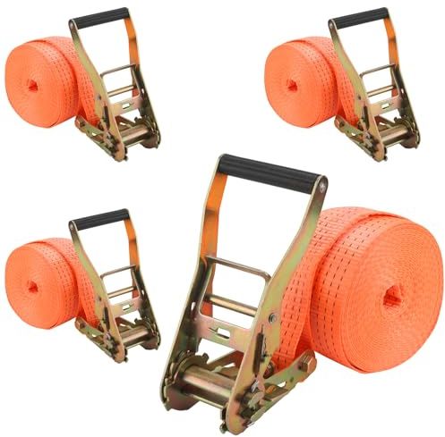 ZEONHEI 4 Stück 2000kg 8m Spanngurte mit Ratsche, 50mm 1 Teilig Einteilig Ratschengurt Zurrgurte für Ladungsbündelung, Gelb