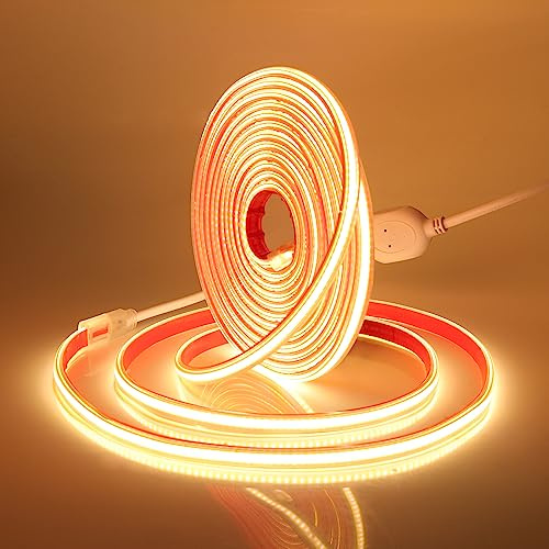 Wisada 3m COB LED Band Selbstklebend, 220V 288LEDs/M FCOB LED Streifen, Superhell Warmweiß Flexibler COB LED Lichtband für Weihnachten, Halloween, Urlaub, Innendekoration und Beleuchtung