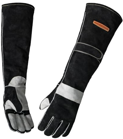 YESWELDER 23.6 Inches 932℉,Leather Forge MIG Welding Gloves, with Kevlar Stitching Heat/Fire Resistant, Palm Reinforcements, Forge,Grill, Fireplace Black-Gray