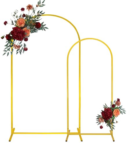 Goldener Metallbogen-Hintergrundständer, 2er-Set, 2 m, 1,8 m, Hochzeitsbogenständer, gewölbter Türrahmen für Geburtstagsparty, Babyparty, Zeremonie, Innen- und Außenbereich, Feier, Dekoration (2 m,