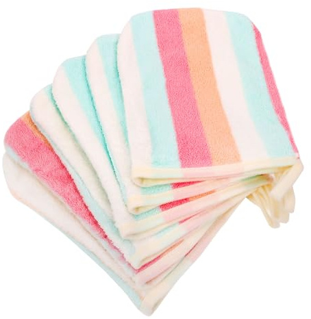 PHOGARY Washcloth Set 6 Pack Small Hand Towels for Face Body Bathroom, 6x8 Super Absorbent & Soft Coral Fleece Facial Cloths for Showering, Rainbow Striped Quick Dry Towel with Hanging Loop