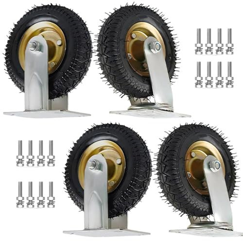 WORDFUN Schwerlast Möbelrolle, 15cm 20cm 25cm, Transportwagen Gummiräder Reifen Ersatz, 2 Bockrolle und 2 Lenkrolle, Transport Industrierollen, Luftreifen Rollenlager, geräuschlose Rollen