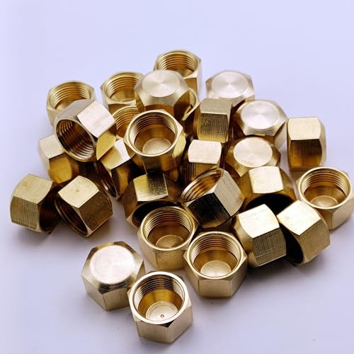 30-Pack Brass 3/8'' Compression Bathroom Angle Stop Shut-off Faucet Valve Cap, Sink Water Hose Cap Compression Fittings (Brass Color)