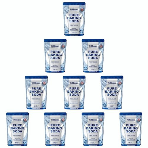 Pure Source Nutrition Baking Soda 1KG x 10 = 10KG VEGAN 100% Sodium Bicarbonate of Soda Food Grade Baking Soda Cooking & Drinking & Cleaning Aluminium Free BPA Free Raising Agent, 10KG / 10000g