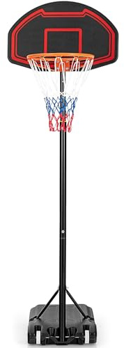LIFEZEAL Basketkorg för barn med fyllbar bas, justerbar i 5 höjder, hållbart nät och anti-brottbräda, basketkorg för inomhus- och utomhusbruk, 248 x 71 x 154–210 cm