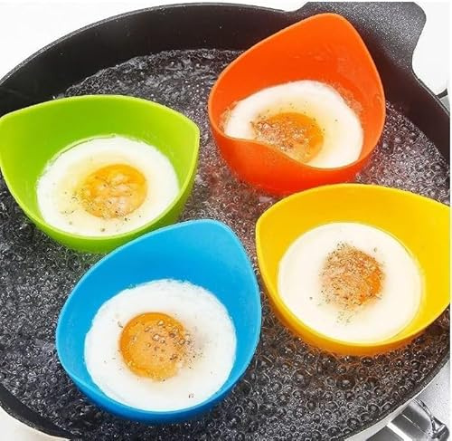 Runsmooth 4Pcs Egg Poachers Silicone Egg Cooker Non-Stick Steam Boiler BPA Free Silicone Egg Poacher Microwave Non-Stick Kitchen Egg Cookers Egg Poacher Cups for Cooking Utensils Poached Egg Pod