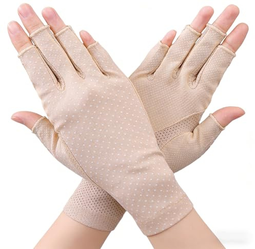Eohak Guantes de conducción para mujer, protección solar UV, verano, exteriores, senderismo, UPF 50+, guantes de medio dedo para pantalla táctil