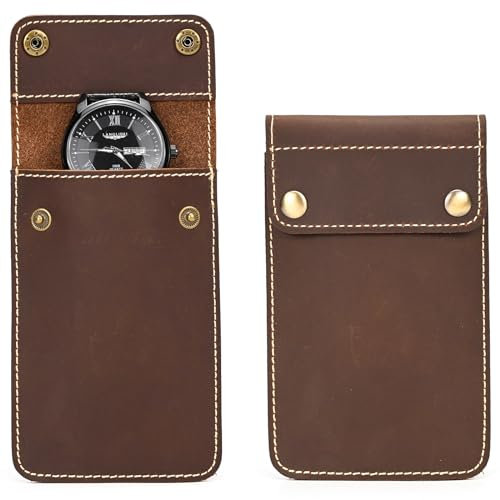 newsbirds 2 bolsas de cuero para reloj, bolsa de almacenamiento portátil de cuero genuino, bolsa de viaje para relojes para hombres y mujeres (marrón)