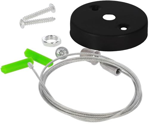 EDO Kit di Sospensione per Binario Sistema MEVA PRO Cavo di Sospensione Kit Montaggio Set: Viti-3 pezzi, Tasselli-2 pezzi, Binario Monofase 1,5 M ø60mm Sistemi di illuminazione Nero