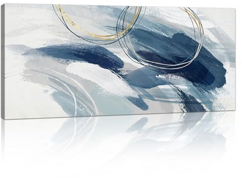 FajerminArt Träram stort canvastryck abstrakt grå blå canvasbild canvasmålningar modern väggmålning väggdekoration vardagsrum sovrum redo att hängas upp 50 x 120 cm