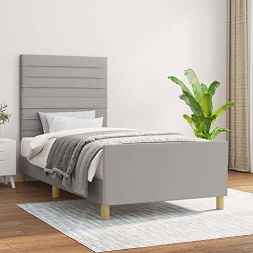 THOYTOUI Bettgestell, Tagesbett Polsterbett Seniorenbett Bett Geeignet für Gästezimmer Schlafzimmer Wohnung Hotel mit Kopfteil Hellgrau 80x200 cm Stoff