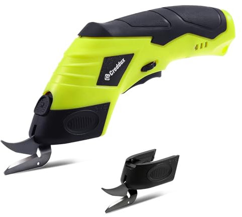 Creddux 2 Blade Cordless Electric Scissors for Cardboard Fabric Cutter Cardboard Cutter Tool for Crafting,and Sewing with Usb Cable Green-2blades