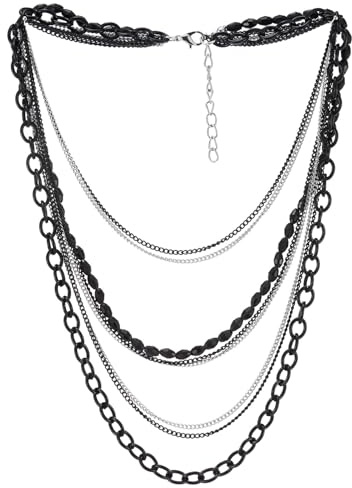 COOLSTEELANDBEYOND Choker Halsketten Statement Halskette Wasserfall Multi-Schichten Kette mit Edelsteine Perlenschnur