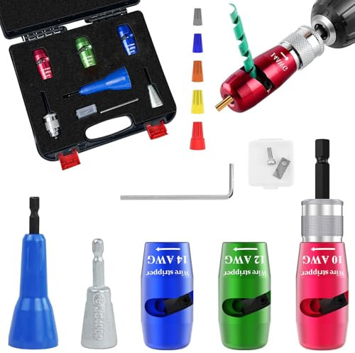 Wire Twister Tool for Drill,YIHANGYE Wire Stripper for Drill,for 10-12-14 Gauge Electric Wire Stripper,Drill Wire Twister With 2Pcs Metal and Plasticwire Twisting Tool,7Pcs Wire Connectors Nuts