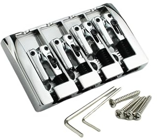 Guyker Bassgitarren-Steg, 4 Saiten, feste Brücken, Saitenraum, 19 mm, Ersatz für Jazz-Bass oder Präzisionsinstrumente (GB404, Chrom)