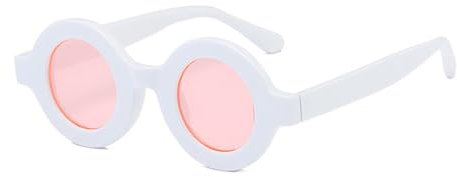 TYUVIVO Beliebte Retro Kleine Runde Sonnenbrille Damen Briefrahmen Mode Anti-Blaulicht Brillengestelle,Weiß Rosa,Einheitsgröße