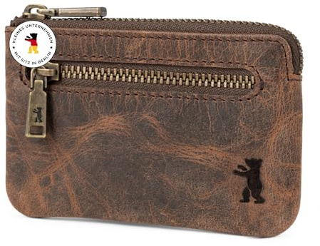 Berliner Bags Geldbörse Eli Vintage, Schlüsseletui Klein Leder - Braun | Kleine Münzen Geldbörse, Münzbörse mit Schlüsselanhänger, Zwei Fächern, YKK-Reißverschluss, für Herren und Damen