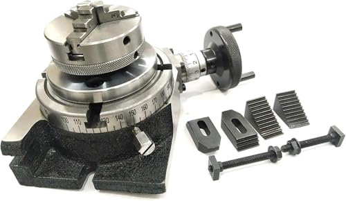 Buyohlic 4/ 100 mm Regular Rotary Milling Table With Small Chucks and M6 Clamp Kit (with 65 mm 3 Jaws Self Centering Chuck & Clamp Kit)