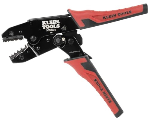 Klein Tools 3006CR Crimping Tool for Non-Insulated Terminals, Ratcheting Crimper, 10 to 22 AWG Stranded Copper Wire, Full-Cycle, 5-Cavity