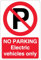 V Safety No Parking Electric Vehicles Only - Prohibition Symbol With ‘P’ 200 x 300mm - 1mm Rigid Plastic Safety Sign