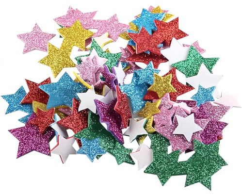 AFCJLTO 150 Stück Moosgummi Sterne Glitter, selbstklebend, Farben gemischt, Glitter Schaumstoff Sticker, Moosgummi-Aufkleber Stern, zum Dekorieren, Bunt