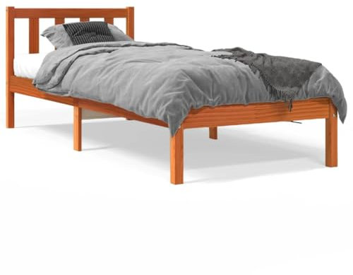 Iiaky Letto Senza Materasso Marrone Cera 75x190 cm in Legno di Pino,Letto - Struttura Letto- Struttura Letto a Piattaforma in bambù sostenibile con testiera