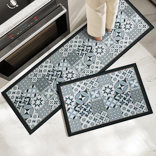 7VSTOHS Tappetini da Cucina 2 pezzi, Tappeto Cucina Antiscivolo, Antiscivolo Impermeabile PVC Tappeti da Cucina, Lavabile, Adatto per Corridoi, Cucine, Bagni, 43x75+43x120cm
