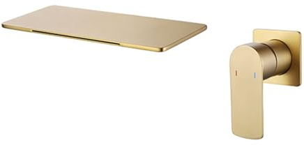 Bathroom Basin Mixer Tap Wall Mounted Bathroom Sink Mixer Tap Waterfall Style Wide Spout Sink Taps for Bathroom,Brushed Gold