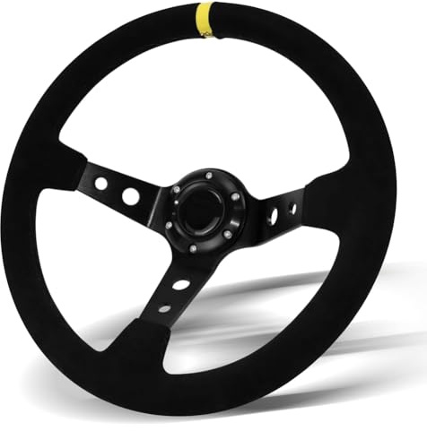 Suoumwa Universelles Rennlenkrad, 350 mm, 6-Schrauben-Lenkrad Aus Wildleder für Rennen/Rallye/Motorsport/Auto-Simulationsfahren