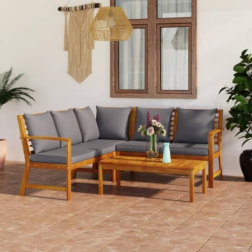 IKAYAA Gartenmöbel Set Holz Gartenlounge Holz Gartenlounge Outdoor Lounge möbel Outdoor Lounge gartenmöbel Terassenmöbel außen-Dunkelgrau-4-tlg