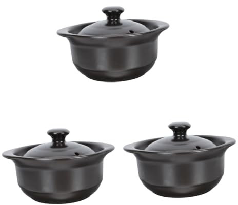 PRETYZOOM 3 Pz casseruola multifunzione slow cooker pentola cuociriso rice cooker padella con coperchio forno stufato ad alta temperatura pentola per zuppa ad alta temperatura ceramica Black
