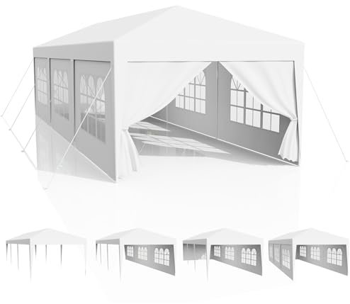 Tonnelle de Jardin 3x9, Pergola-PE Imperméable avec 4 Parois Latérales, Chapiteau UV 50+, Tente de Fête-Plage-Camping-Marché-Reception, Auvent Cadres en Acier, Sac de Transport, Blanc